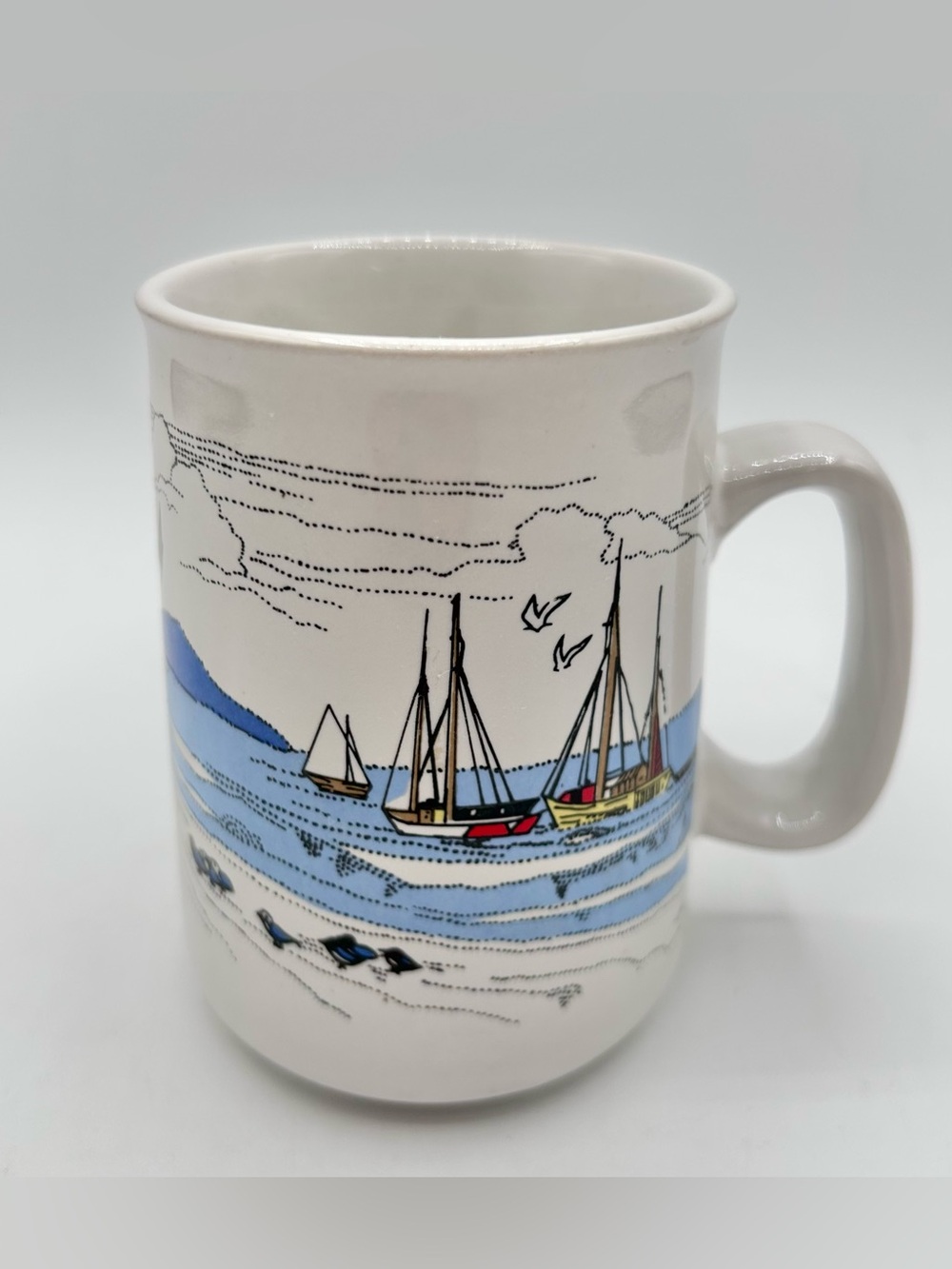 Vintage Seagull Seashore Ships Ceramic Stoneware Coffee Mug 8 oz